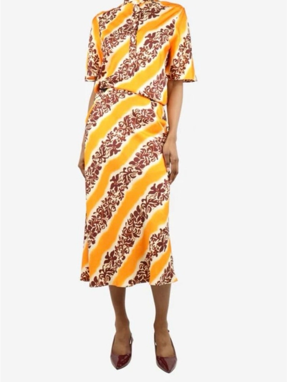 Christopher Esber Yellow & Brown Printed Midi Dress